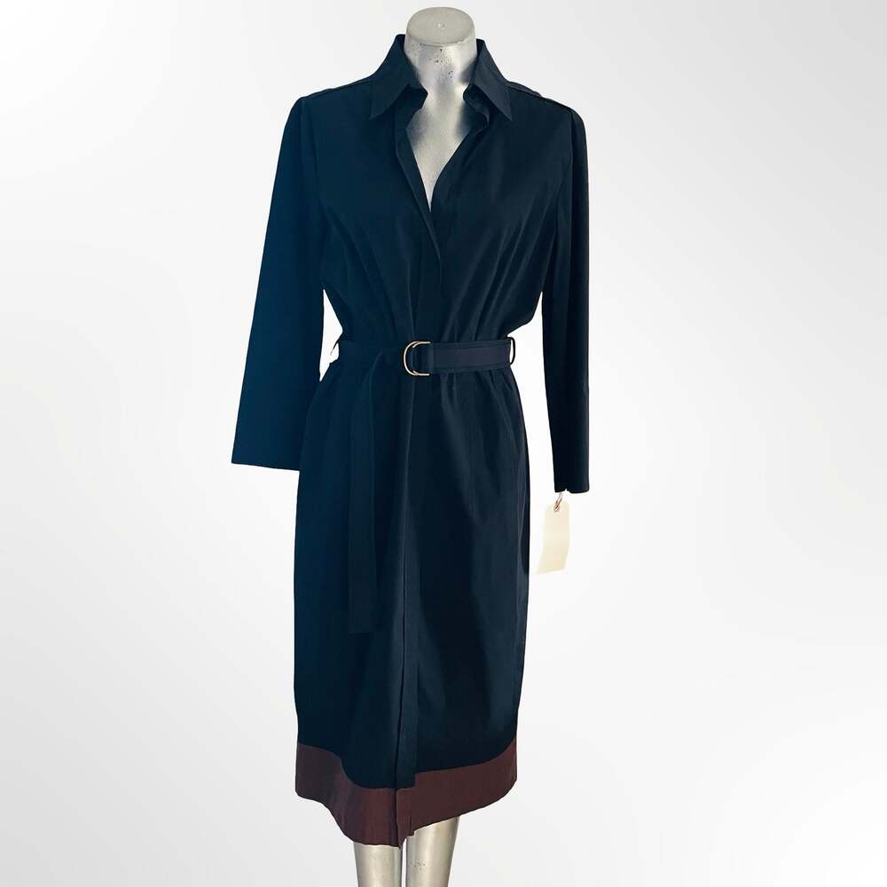 HUGO BOSS Black and Brown Colorblock Belted Midi Shirt Dress